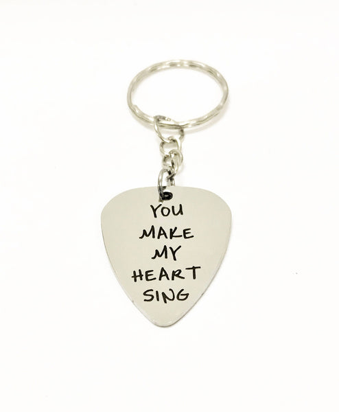 Guitar Pick Keychain, You Make My Heart Sing Keychain, Guitar Pick Gift, Guitar Pick Valentine Gift, Music Lover Gift, Music Lover Keychain