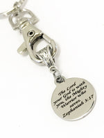 Scripture Gifts, Bible Verse Gifts, Zephaniah 3 17 Gifts, Scripture Keychain, Zephaniah Scripture, Baptism Gifts, Christian Keychain Gifts