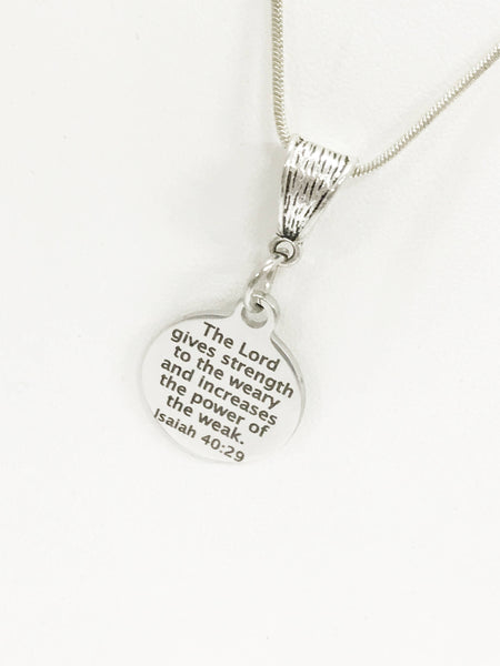 Scripture Jewelry, Isaiah 40 29 Scripture Gifts, The Lord Gives Strength Necklace, Scripture Necklace, Christian Jewelry, Christian Necklace