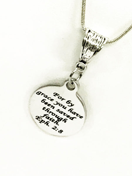 Christian Jewelry, Christian Gift, Christian Necklace, Saved By Grace Through Faith Necklace, Eph 2 8 Scripture Jewelry, Bible Verse Jewelry
