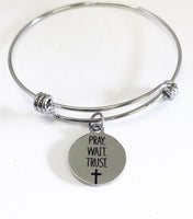 Christian Gift, Christian Bracelet, Pray Wait Trust Bracelet Gift, Christian Charm, Christian Jewelry Gift, Baptism Gift, Wait On God