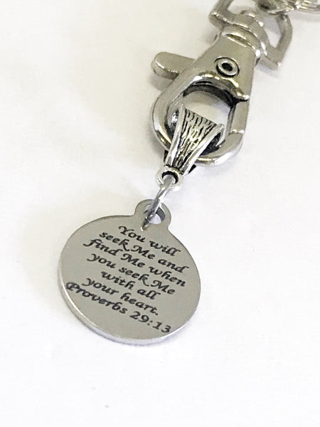Bible Verse Keychain, Bible Verse Gifts, Seek God With All Your Heart Keychain, Christian Keychain, Proverbs 29 13 Keychain, Christian Gifts