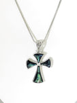 Cross Necklace, Simulated-Shell Cross Pendant, Blue and Green Cross Necklace, Christian Faith Gift, Christian Jewelry, Christian Necklace