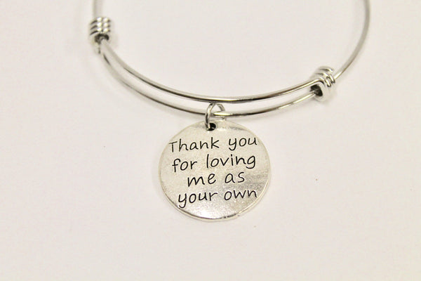 Stepmother Gift, Thank You For Loving Me As Your Own Expanding Bangle Charm Bracelet, Stepmom Jewelry, Mother-In-Law Gift, Thank You Gift