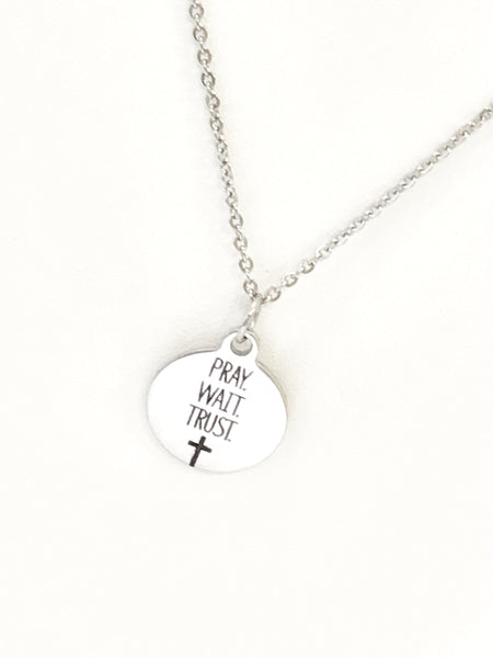 Christian Jewelry, Pray Wait Trust Necklace, Christian Necklace, Scripture Jewelry, Christian Gift, Religious Jewelry, Cross Pendant Gift