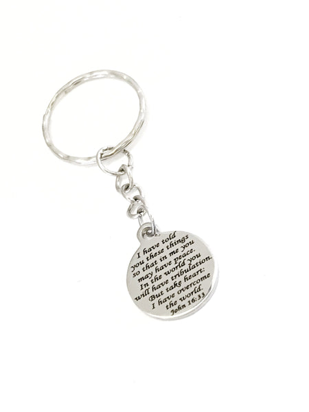 Christian Keychain, I Have Told You These Things Bible Verse, Christian Gift Keychain, Christian Charm, John 16 33 Bible Verse Keychain