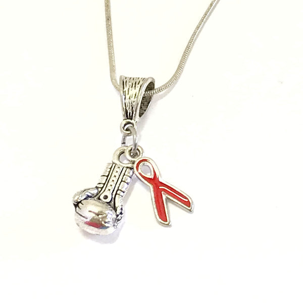 Knock Out ALS Necklace, ALS Jewelry Gift, ALS Awareness Gift, Red Ribbon Necklace, Red Ribbon Supporter, Fundraiser Gift