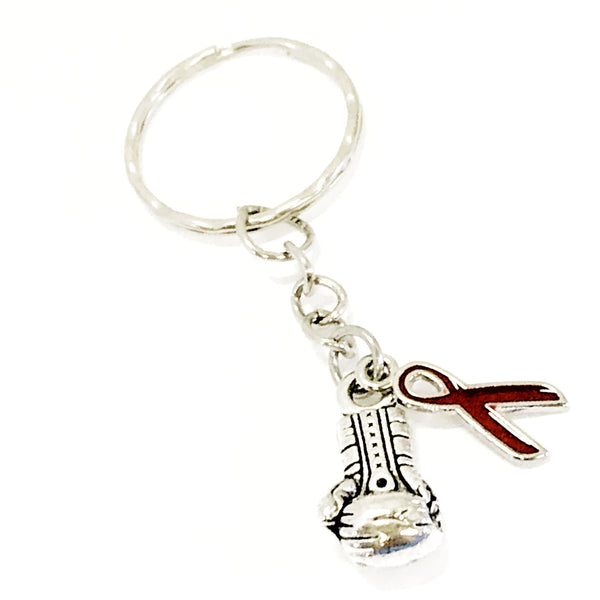 Knock Out ALS Keychain, ALS Supporter Gift, ALS Awareness Gift, Red Ribbon Awareness, Red Ribbon Keychain