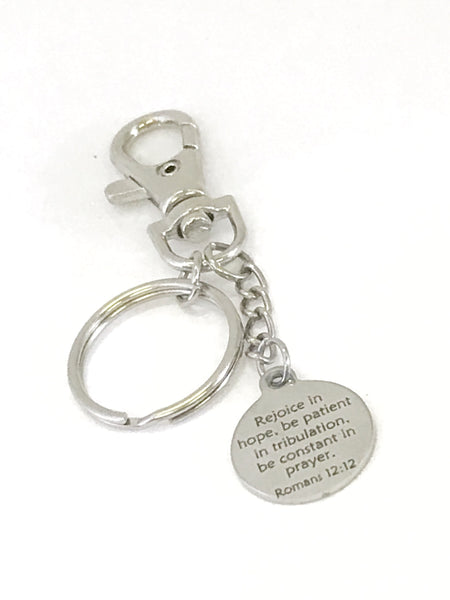 Rejoice In Hope Purse Clip Keychain, Scripture Charm, Scripture Keyring, Recovery Gift, Difficult Times Gift, Romans 12 12, Bag Charm Clip