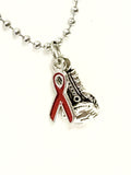 Fighting ALS Necklace, Knock Out ALS Necklace, ALS Supporter Gift, Diagnosis Gift, Red Ribbon Necklace, Red Ribbon Gift For Him