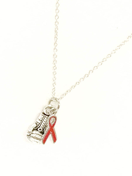 Knock Out ALS Necklace, Fighting ALS Necklace, Red Ribbon Necklace, Red Ribbon Jewelry, Red Ribbon Gift, ALS Supporter Gift, Diagnosis Gift