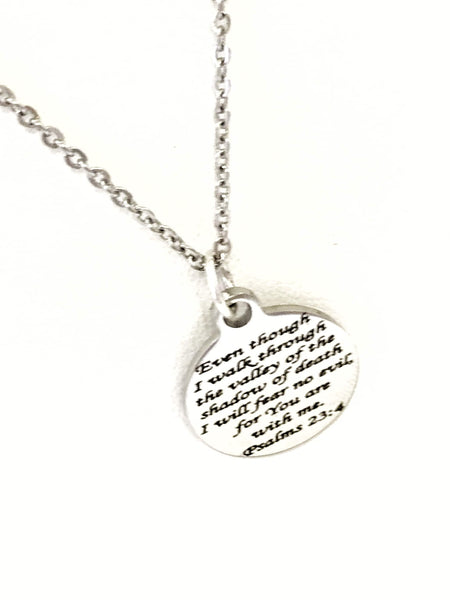 Scripture Jewelry, 23rd Psalm Jewelry, Scripture Necklace, Scripture Charm, I Will Fear No Evil Necklace, Daughter Jewelry Gift