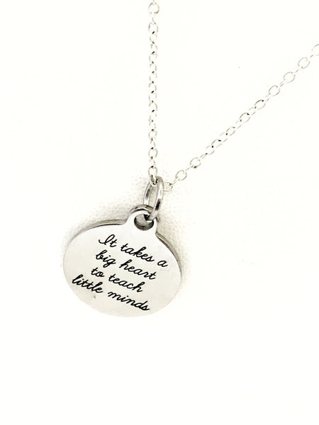Teacher Gift, Teacher Necklace, Teacher Jewelry, Back To School Gift, It Takes A Big Heart To Teach Little Minds, Back To School Gift