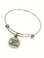 Charm Bracelet, Chase Your Dreams Bracelet, Expanding Bangle, Charm Bangle, Daughter Jewelry, Daughter Bracelet Gift, Stainless Charm