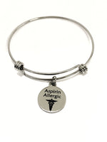 Aspirin Allergic Medical Charm Bracelet, Aspirin Allergic Awareness, Aspirin Allergic Jewelry, Medical Notification, Medical Awareness