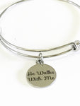 He Walks With Me Expanding Bangle Charm Bracelet Gift, Faith Jewelry Sunday School Gift for Her, Baptism Confirmation Gift, Going To College