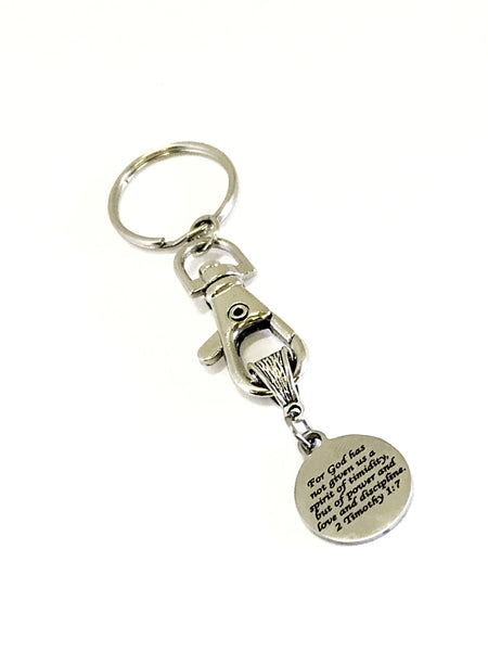 Keychain Gift, Motivating Gift, Spirit of Power Keychain, 2 Timothy 1 7, Bible Verse Quote, Encouraging Gift, Power Not Timidity