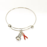 Knock Out ALS Bracelet, ALS Supporter Gift, ALS Fundraiser Gift, Red Awareness Ribbon, Knock Out Amyotrophic Lateral Sclerosis