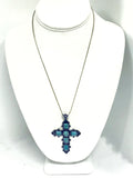 Southwestern Style Cross Necklace, Silvertone Turquoise Cross Pendant, Christian Cowgirl Statement Necklace, Chunky Cross, Gift For Her