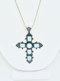 Southwestern Style Cross Necklace, Silvertone Turquoise Cross Pendant, Christian Cowgirl Statement Necklace, Chunky Cross, Gift For Her