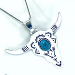 Bull Horns Pendant Necklace, Southwestern Style Necklace, Cowgirl Jewelry Gift, Grab The Bull By The Horns, Silver Statement Necklace