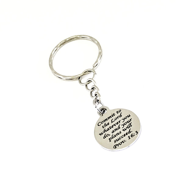 Christian Gift, Christian Keychain, Bible Verse Gift, Proverbs 16 3 Keychain, Commit To The Lord Success Keychain, Scripture Gift