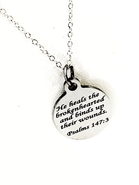 Christian Jewelry, He Heals The Brokenhearted Necklace, Psalms 147 3 Scripture Jewelry, Christian Sympathy Gift, Bible Verse Jewelry
