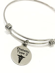 Diabetic Type 2 Medical Charm Bracelet, Diabetic Type 2 Awareness, Diabetic Jewelry, Medical Notification, Medical Awareness, Caduceus