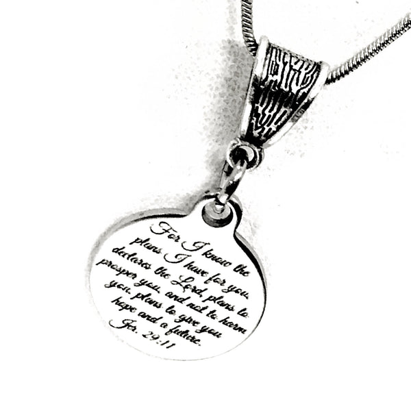 Scripture Necklace, For I Know The Plans I Have For You Necklace, Scripture Gift, Scripture Charm, Jeremiah 29 11 Necklace, Bible Verse Gift