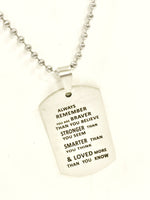 Son Gift, Braver Stronger Smarter Loved Gift, Dogtag Necklace, Necklace for Son, Necklace for Husband, Gift for Him, Loved Son, Husband Gift