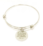 He Who Started a Good Work In You Will Carry It To Completion Expanding Bangle Charm Bracelet, Phil 1:6 Scripture Jewelry, Bible Verse Gift