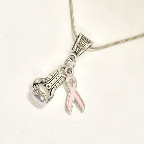 Knock Out Breast Cancer Necklace, Fight Breast Cancer Jewelry Gift, Breast Cancer Awareness Gift, Pink Ribbon Necklace