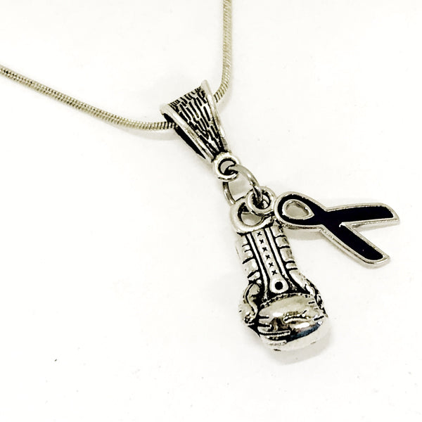 Knock Out Melanoma Necklace, Fight Melanoma Jewelry Gift, Melanoma Awareness Gift, Black Ribbon Necklace