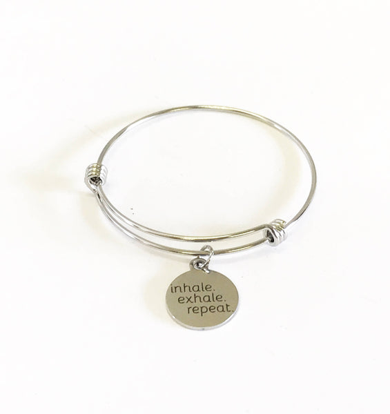 Inhale Exhale Repeat Expanding Bangle Charm Bracelet, Mindfulness Jewelry Gift for Her, Yoga Jewelry, Pamper Yourself, Just Breathe Jewelry