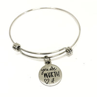 You Are Worth It Bracelet, Daughter Gift, Stacking Bangle, Motivational Gift, Encouraging Gift, Excercise Charm Bracelet, Direct Sales Team