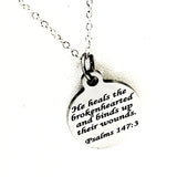 Christian Jewelry, He Heals The Brokenhearted Necklace, Psalms 147 3 Scripture Jewelry, Christian Sympathy Gift, Bible Verse Jewelry