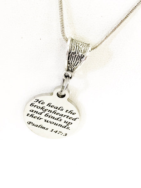 Christian Necklace, He Heals The Broken-hearted Necklace, Psalms 147 3 Christian Gift, Christian Jewelry, Scripture Gift