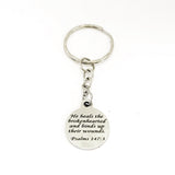 He Heals The Brokenhearted Keychain, Psalms 147 3 Keychain, God Heals The Brokenhearted, Christian Gift, Bible Verse Gift, Scripture Gift