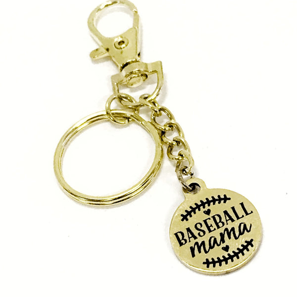 Baseball Mama Keychain, Baseball Mama Gift, Baseball Mama Charm, Goldtone Keychain, Baseball Mom Keychain, Baseball Mom Gift, Keychain Clip