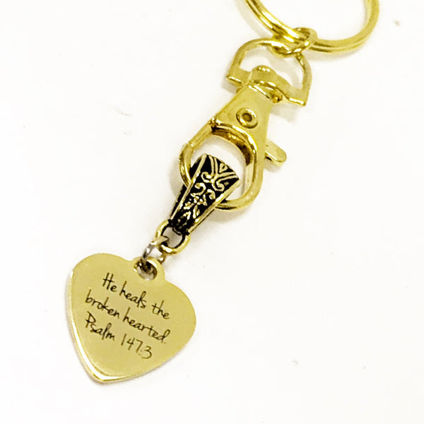 Christian Keychain, He Heals The Brokenhearted Keychain, Christian Sympathy Keychain, Psalm 147 3, Christian Gift For Her, Religious Gifts