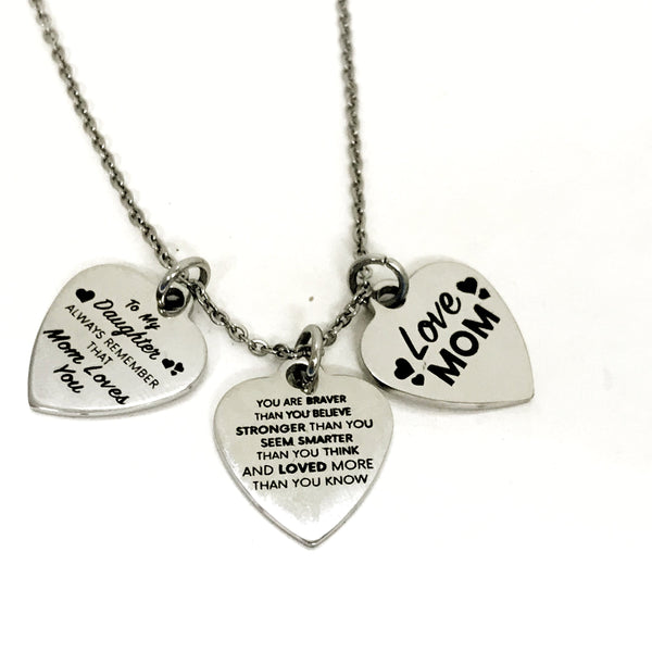 Daughter Necklace, Daughter Gift From Mom, Braver Stronger Smarter Loved Necklace, Mom Loves You Necklace, Daughter Jewelry