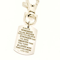 Sports Bag Clip, Braver Stronger Smarter Loved Charm Clip, Love Dad, Bag Charm, Keychain Clip, Gift For Son, Daughter Gift, Gift From Dad