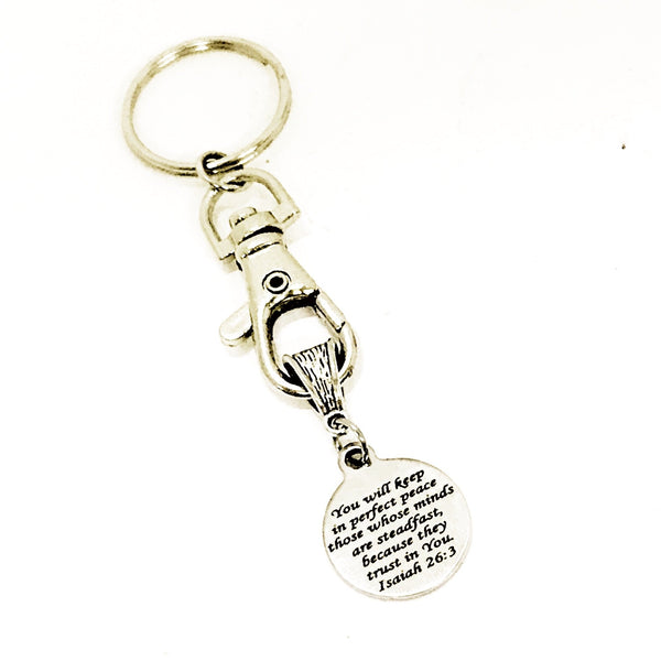 Keychain Gift, Perfect Peace Keychain, Trust In The Lord, Peace In The Lord, Christian Keychain, Isaiah 26 3 Keychain, Steadfast Faith
