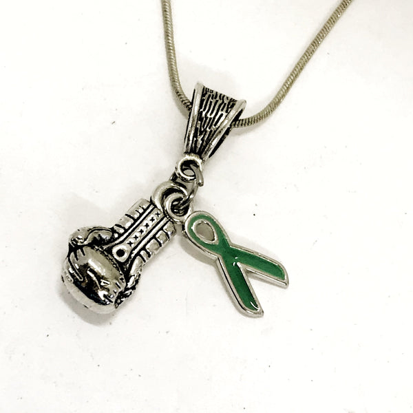 Knock Out Mental Illness Necklace, Fight Mental Illness Jewelry Gift, Mental Illness And Depression Awareness Gift, Green Ribbon Necklace