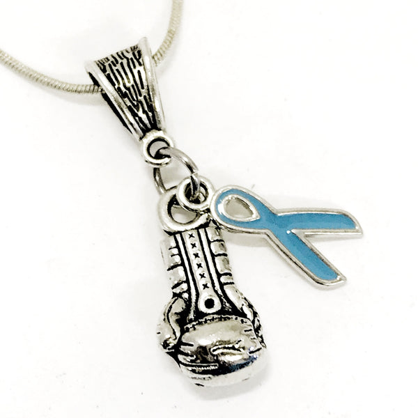 Knock Out Addiction Necklace, Fight Addition Jewelry Gift, Addiction Recovery Awareness Gift, Blue Ribbon Necklace