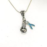Knock Out Addiction Necklace, Fight Addition Jewelry Gift, Addiction Recovery Awareness Gift, Blue Ribbon Necklace