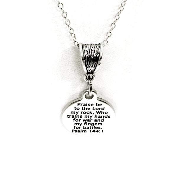 Christian Jewelry, Psalm 144 1 Necklace, Praise Be To The Lord Who Trains My Hands For War Necklace, Christian Necklace, Christian Gift
