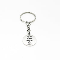Christian Keychain, Cast All Of Your Cares On Him Keychain, 1 Peter 5 7 Keychain, Christian Sympathy Gift, Bible Verse Gift, Scripture Gift