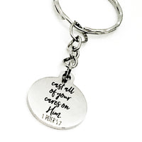 Christian Keychain, Cast All Of Your Cares On Him Keychain, 1 Peter 5 7 Keychain, Christian Sympathy Gift, Bible Verse Gift, Scripture Gift