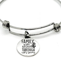 Family Bracelet, Family Quote, Family Is Our Anchor Bracelet, Stacking Bracelet, Family Holds Us Through Life’s Storms, Sympathy Gift